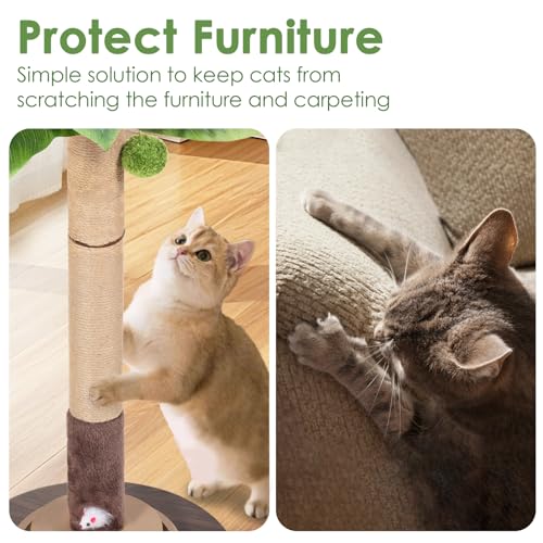 Cat Scratching Post, 35 Inch Tall Cat Scratcher Cat Tree Tower with Hanging Ball for Indoor Cats Adults,Sisal Rope Kitten Scratch with Interactive Mouse Cat Toy