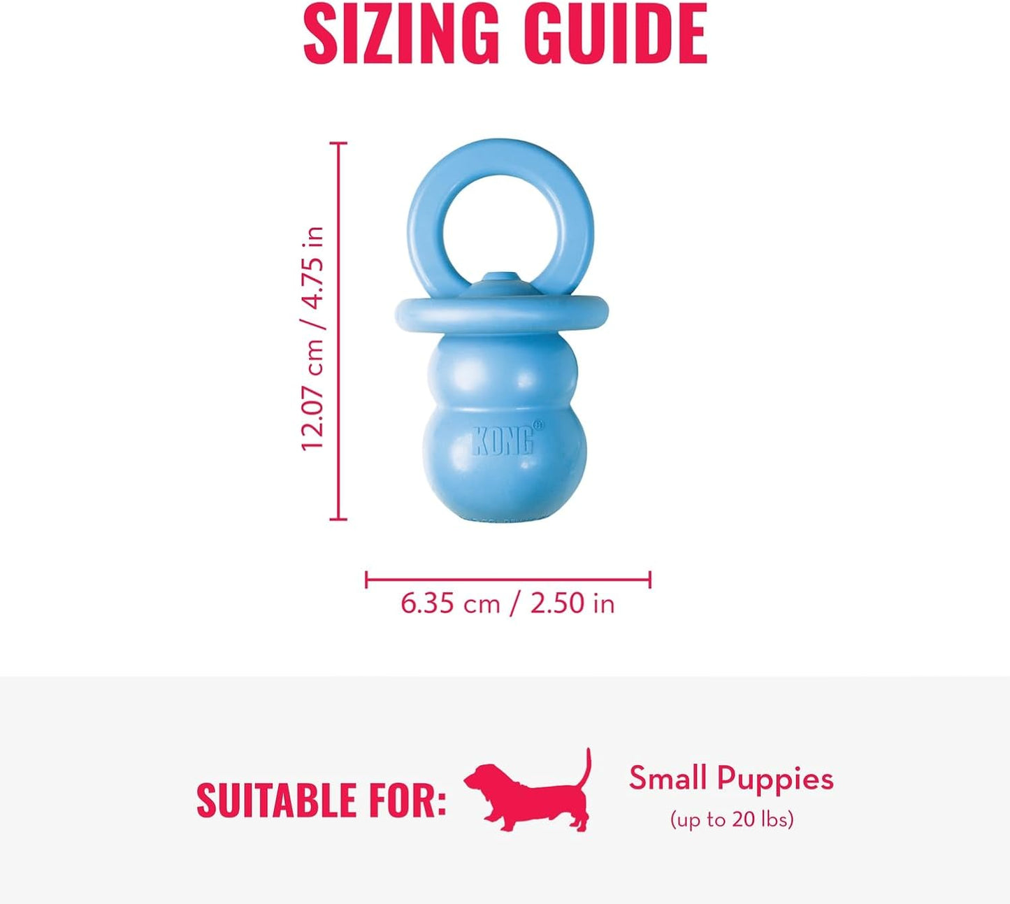 KONG Puppy Binkie - Pacifier Dog Toy for Puppies - Stuffable Treat Chew Toy for Treats - Durable Natural Rubber for Teething Puppy - for Small Puppies - Blue