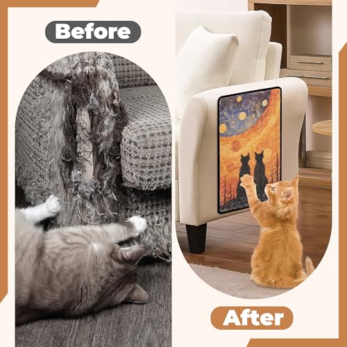 Sisal Cat Scratcher Mat, Cat Wall Scratcher for Indoor Cats, 23.6x15.7 Inch Cat Scratch Pad with Hook & Loop, Wall Mounted Cat Scratching Post to Protect Couch and Carpet（StarryNight）