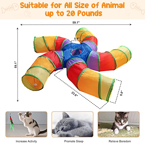 Depets Cat Tunnel for Indoor Cats, 5 Way Large Cat Play Tunnel & Tube with Play Ball, S-Shaped Folded Pet Tube with Interactive Peephole, Ideal for