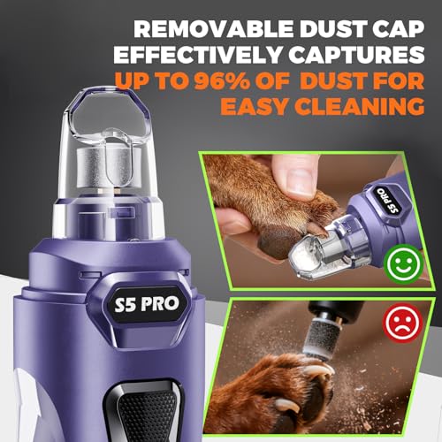 Whisper Quiet Dog Nail Grinder with 4 LED Lights, Safe & Stress-Free for Sensitive Dogs Cats of All Breeds & Sizes, 3 Grinding Bits, 3-Speed, Pet Nail Trimmers, Rechargeable Painless Grooming Kit Blue