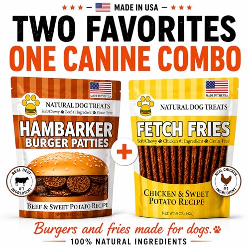 Burgers & Fries for Dogs, Beef & Sweet Potato Hambarker Patties + Chicken & Sweet Potato, Made in USA, Natural Ingredients, Grain-Free, High-Protein