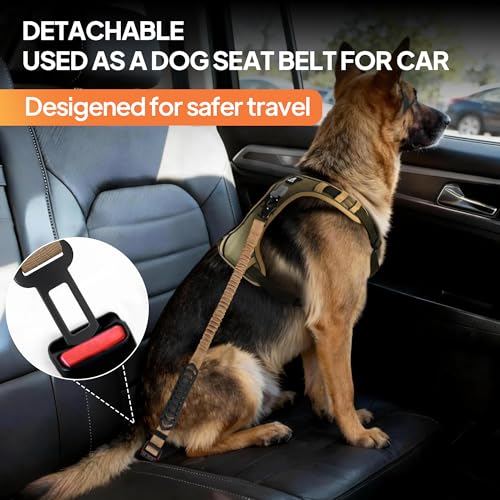 Twoear Heavy Duty Dog Leash for Large Dogs that Pull, 4-7FT Shock Absorbing Bungee Leash with Traffic Handle, Metal Frog Clip, Car Seatbelt