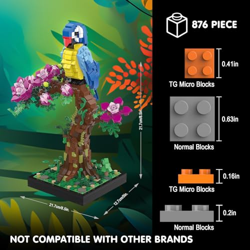 Micro Brick Flower Parrot Toy Building Sets, Home Decor and Office Art Creative Gift, DIY Plant Model for Adults, for Teens Ages 8+ Kids