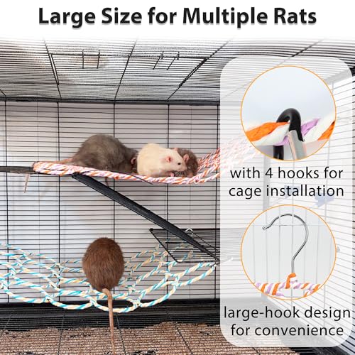 1Pcs Rat Climbing Rope Net Toy for Cage, Bird Hemp Rope Perch Swing, Ladder Rope Bridge Hanging Hammock, Small Animal Activity Toy for Mouse, Mice, Parrot, Bird (Random Color)