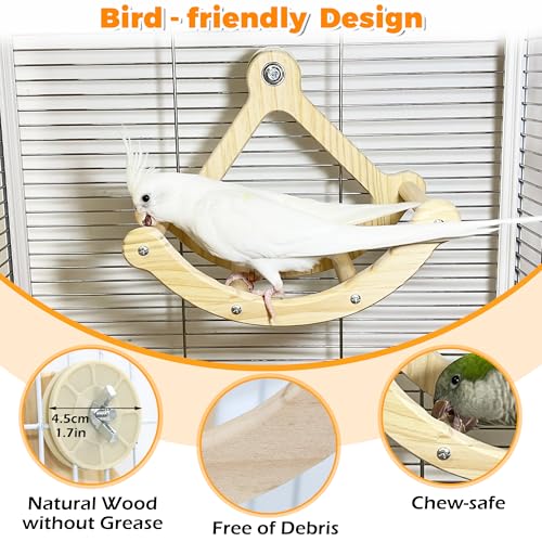 Rocking Bird Toys Perch for Window and Cage, Bird Perch for Wall Suction Mount, Wooden Parrot Toys for Medium Birds, Enrichment Cockatiel Toy Fun and Accessoriess for Budgie, Lovebird, Conure