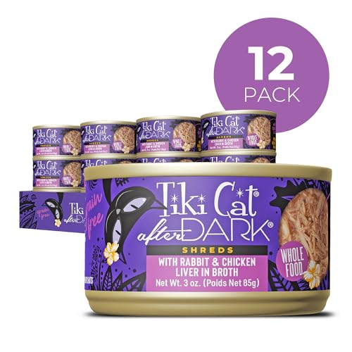 Tiki Cat After Dark Shreds Wet Cat Food, Rabbit & Chicken Liver, 3 oz. Can (12 Count)
