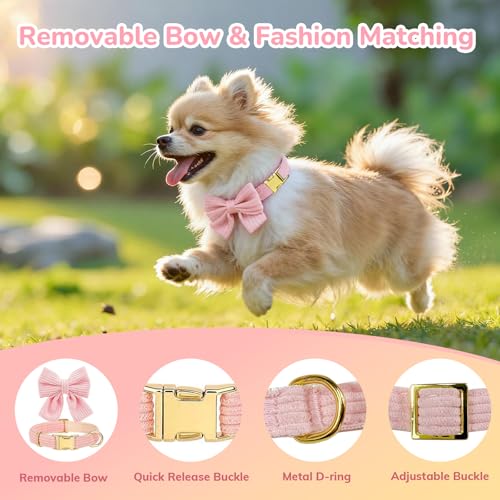 Small Dog Collar Harness and Leash Set, Dog Harness no Pull with Bowtie, Breathable Cotton Adjustable Pet Puppy Harness, Easy Walk Dog Harness
