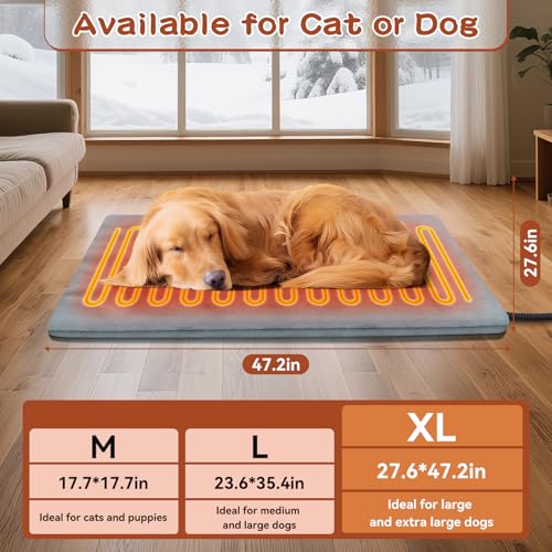 Pet Heating Pads for Cats & Dogs Outdoor Indoor, 17.7 * 17.7inches Puppy Cat Heating Pad Bed Mat Outdoor Waterprooof, Heated Dog Blanket Bed Outside, Gifts for Cats Puppy in Winter