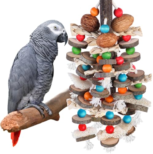 BBjinronjy Large Parrot Toys Bird Chewing Toys-Natural Nuts Corn Loofah Wooden Bird Cage Toy for African Grey,Macaws,Conure,Cokatoos,Cockatiel, Parrots and Other Medium and Small Birds