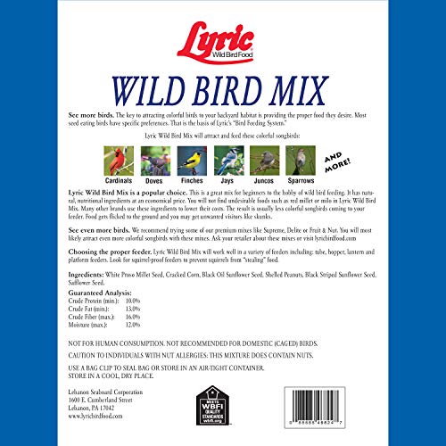 Lyric Wild Bird Mix - Includes Corn, Nuts, and Wild Bird Seed for Outside Feeders, Attracts Doves, Jays and Many More, 20 lb Bag