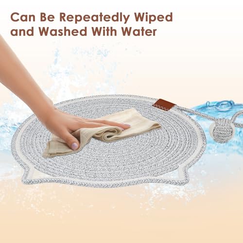 Cat Scratcher Mat, Natural Cotton Rope Cat Scratch Pad, 15.7'' Round Horizontal Floor Cat Scratching Pads for Indoor Cats, Cat Furniture Protector for Wall, Couch, Carpets, Sofas