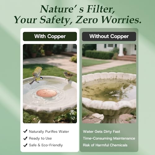 Bird Bath Copper Disk, 0.6mm Reinforced 99.99% Pure Copper Cleaning Disk with Triple-Point Support for Physical Safe Clean Water All-Season, Universal Fit for Outdoor Birdbaths, Bowl