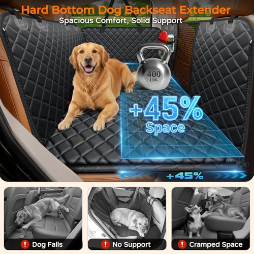 URPOWER Backseat Extender for Dogs - Hard Bottom Dog Car Seat Cover for Back Seat, Dog Hammock for Car and SUV, Pet Rear Seat Protector Dogs Travel Bed with Mesh Window