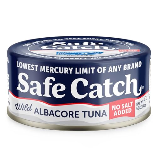 Safe Catch Canned Lowest Mercury Limit Albacore Tuna Fish No Salt Added, Wild Caught, Gluten-Free, Kosher, Keto, 5oz Can, 6-Pack