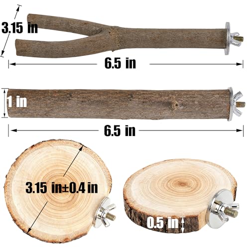 6 PCS Bird Perch Set, Natural Birch Wood Straight & Forked Perches with Platforms for Parakeets, Cockatiels, Conures, Lovebirds - Cage Accessories for Climbing & Exercise