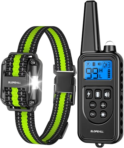 SLOPEHILL Dog Training Collar with Remote, 4200FT Electronic Shock Collar,Waterproof E-Collar with Beep, Vibration, Shock, Flash Light and No Shock Mode, Fit for Small Medium Large Dogs (Green)