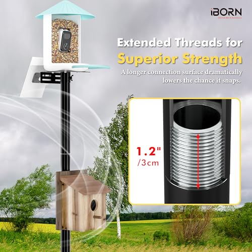 iBorn Camera Bird Feeder Pole 3in1 Compatible Bird Feeder Poles for Outdoors Heavy Duty,63inch Adjustable Height Bird House Pole Mount Kit Bracket Universal for Smart Feeder/Birdhouse