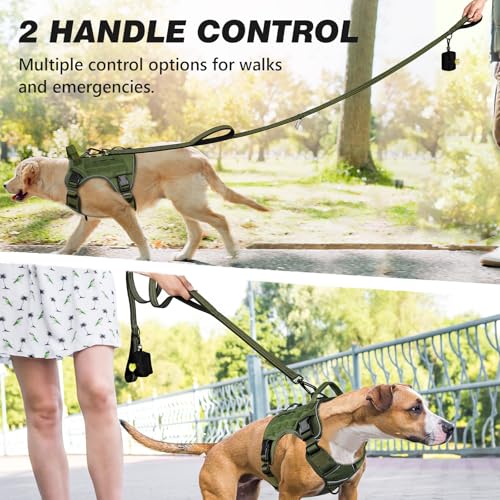 WINGOIN Dog Leash for Large Medium Dogs, Heavy Duty Dog Leashes with Double Handle, Poop Bag Holder, Metal Clip, Car Seat Belt Buckle, Reflective