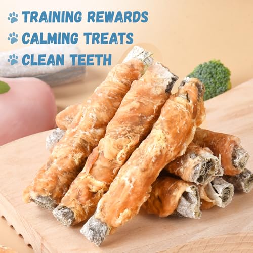 Pawmate Dog Treats Chicken Wrapped Cod Fish Skin Sticks, Healthy High Protein Omega3 Cod Twist Dog Chews Real Chicken Wrap Teeth Cleaning for Large Medium Small Breeds, 10.6 oz