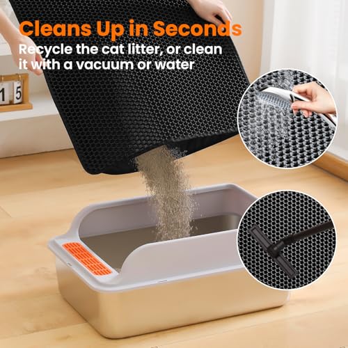 Cat Litter Mat, 24x18 Inches Large Double Layer Honeycomb Cat Litter Trapping Mat, Non Slip Waterproof Urine Proof Cat Litter Box Mat for Floor, Kitty Litter Rug, Cat Supplies, Black