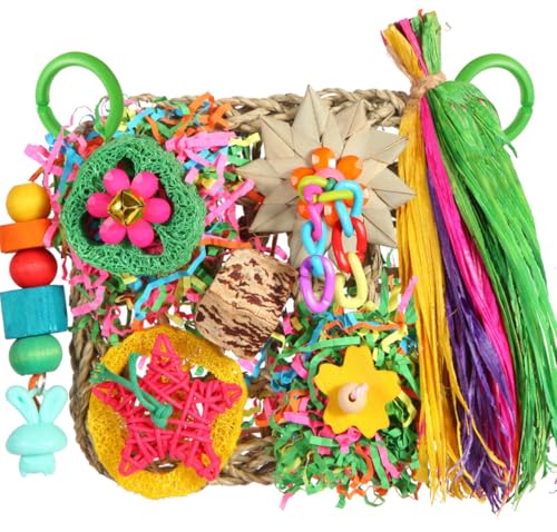 Bird Toys, Parakeet Toys Bird Foraging Toys Grass Mat Climbing Wall for Parakeet,Parrot,Cockatiel,Conure,Lovebird,Budgie Cage Small to Medium Birds (Warm Sun)