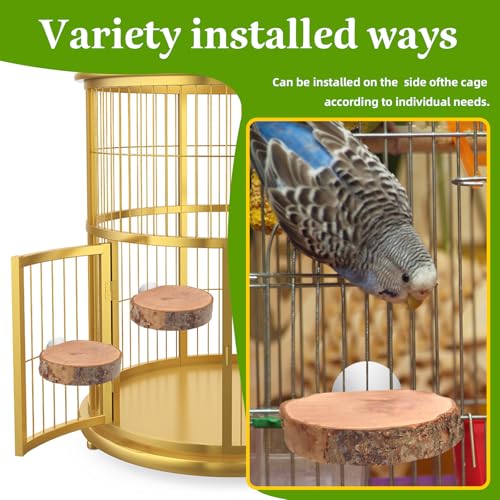 4PCS Natural Wood Round Bird Perch Platform for Cage - Parrot Perch Stand for Conures, Cockatiels, Budgies, Lovebirds, Parrotlets, Small Bird Cage Accessories