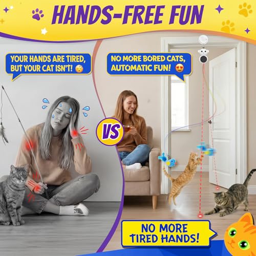 Interactive Cat Toys for Indoor Cats - 2 in 1 Automatic Laser Pointer Cat Toy with Flying Bird，Smart Moving Wand Toy with 2 Modes, Doorway Hanging Toys Safe for Bored Kitten & Adult Cats