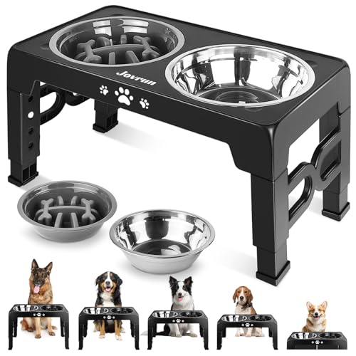 Jovrun Elevated Dog Bowls for Small Medium Large Size Dogs, Non-Slip Dog Feeder with 2 Food Water Bowls, 2-5 Heights Adjustable Raised Bowls Stand