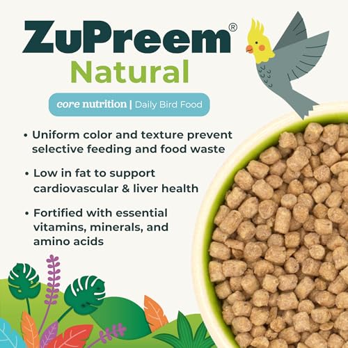 ZuPreem Natural Bird Food, Bird Feed Pellets for Parakeets, Budgies, Parrotlets, & Doves, ZuPreem Core Nutrition, Made in USA, Added Vitamins, Parakeet Food, Budgie Feed, (Small, 2.25 lb Bag)