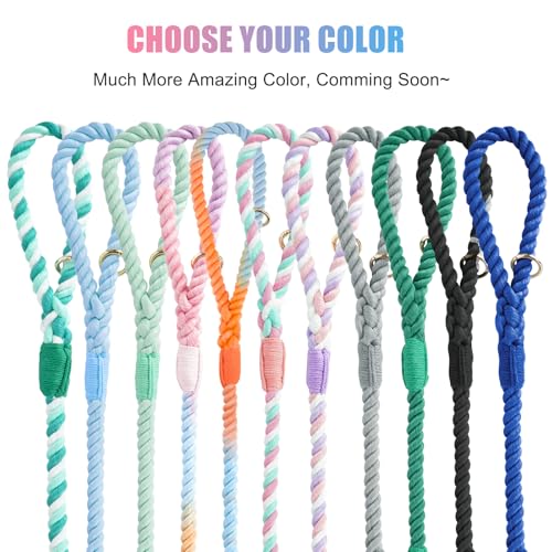 Dog Leash 5 FT Handmade Braided Cotton Rope Leashes for Small Medium and Large Dogs, New Golden Heavy Duty Metal Clasp, Colorful Macaron