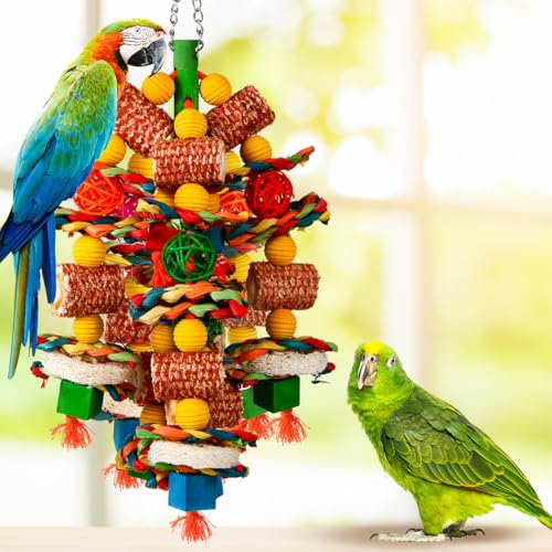 Bird Toys, Parrot Toys for Large Birds,Natural Corn cob and Loofah Slices Bird chew Toys for African Grey Parrots, Macaws, Cockatoos,  Parrot and other Small and Medium-Sized Parrot (Colorful)