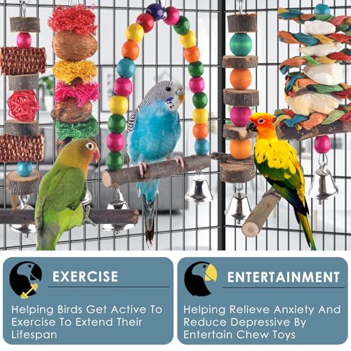 Bissap Bird Chew Toys, 7 Packs Parakeet Natural Wood Toys Parrot Hanging Cage Toy Perch Stand for Small Birds Conure Cockatiel Parrotlet Lovebird Budgie