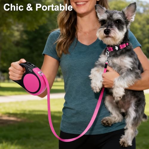 Taglory Retractable Dog Leash, One-Handed Brake, 16ft, Medium, Pink | More Freedom While Staying in Control, Smooth Retraction, Tangle-Free Design