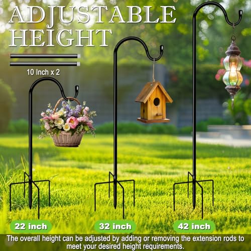 Shepherds Hooks for Outdoor 42 Inch Garden Bird Feeder Pole with 5 Prongs Base Adjustable for Hanging Flower Basket Plant Pot Solar Lantern Light Wind Chime Hanger for Wedding Decor 1 Pack