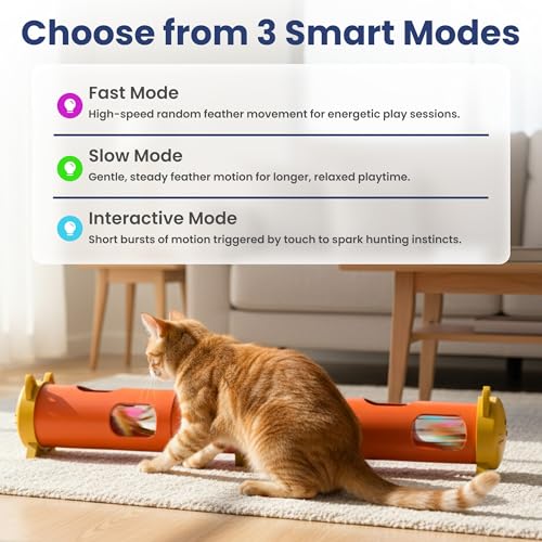 PAWSPIK Electric Feather Teaser Tube Cat Toy, Interactive Automatic Cat Toy for Indoor Cats, Smart Random Feather Play, Long Battery Life, Pet-Safe