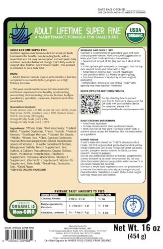 Harrison's Bird Foods Adult Lifetime Certified Organic Non-GMO Formula Small Bird Food 1lb
