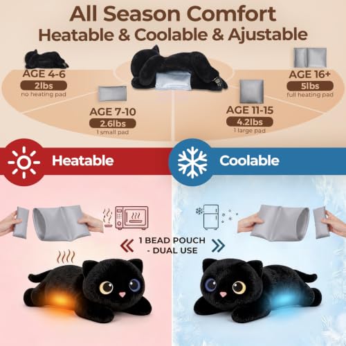 Mewaii Weighted Stuffed Animals 5 lbs Adjustable, Heated & Coolable 23 Inch Plush for Realistic Hug, Microwavable Removable Inner Pad, Cat Gifts for