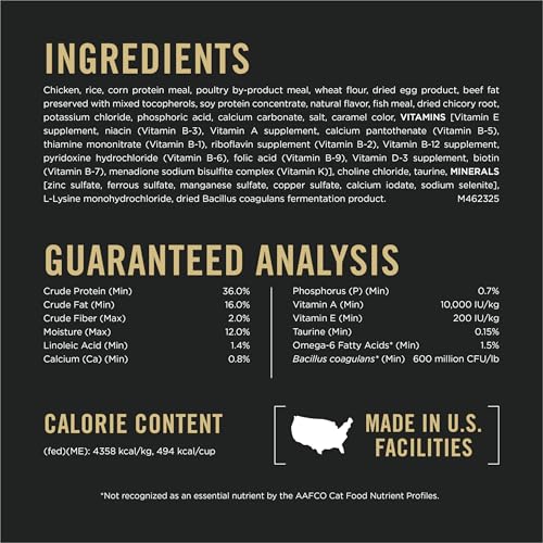 Purina Pro Plan High Protein Cat Food With Probiotics for Cats, Chicken and Rice Formula - 16 lb. Bag