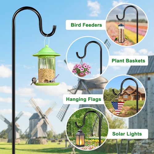 ANIDEER 72" Shepherds Hooks for Outdoor, Heavy Duty Garden Bird Feeder Pole for Hanging Bird Feeder, Plant Baskets, Solar Light Lanterns, Outdoor Plant Hanger Hook with 7 Base Prongs,1 Pack