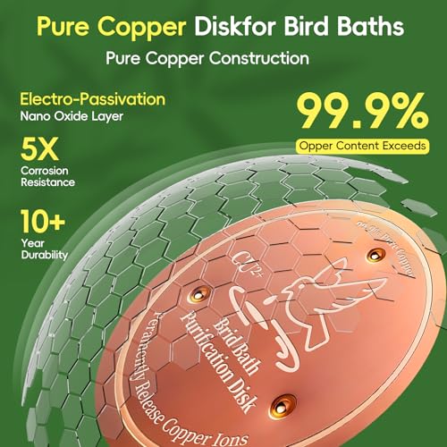 Bird Bath Copper Disk, 99.99% Pure Copper Cleaning Disk, Natural Cleaning Solution for Outdoor Birdbath, Helps Extend time Between birdbath Cleaning, Fit for Outdoor Birdbaths, Bowl