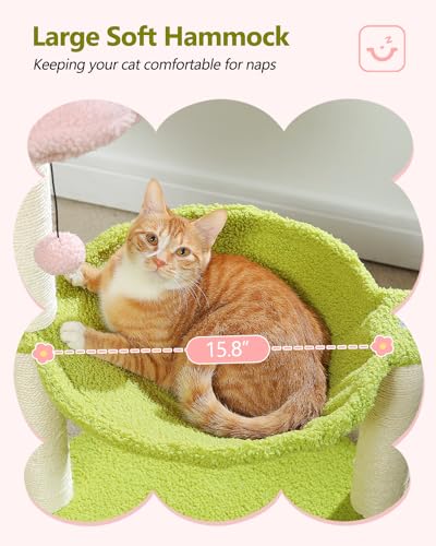 MUTTROS Flower Cat Tree, 28" Cat Tower with Cozy Flower Perch, Large Hammock for Indoor Small Cats, Cute Cat Tree with Sisal Scratching Post and Fur Toy Ball for Kittens, Pink
