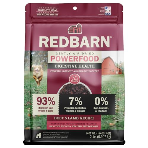 Redbarn Powerfood Air Dried Dog Food 2 lbs High Protein Beef and Lamb with Prebiotics Postbiotics for Digestive Health Wholesome Pet Food Complete