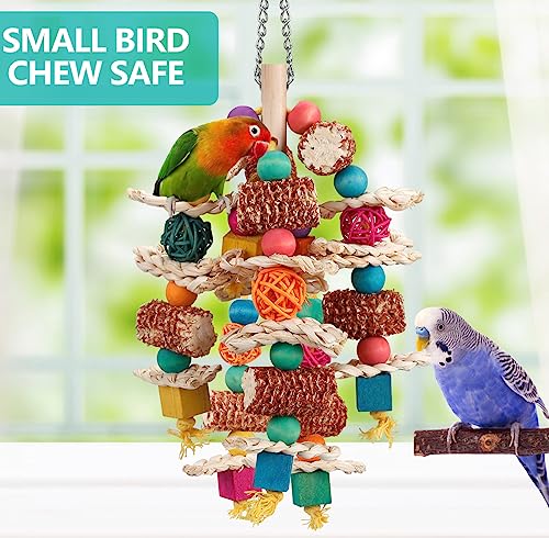 lovyoCoCo Parrot Toys Bird Toys Natural Corn Cob Bird chew Toys for Small and Medium-Sized Macaws,African Grey,Cockatoos, Parrots,Parakeet,Cockatiel,Sun Conure, Lovebird with Wooden Blocks