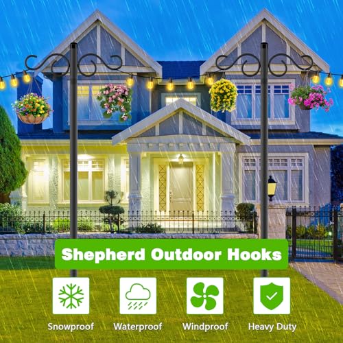 Double Shepherds Hooks for Outdoor,2 Pack 90 Inch Bird Feeder Pole with 5 Prongs Base,Heavy Duty Shepherds Hook,Suitable for Garden in Hanging Flower Basket,Lantern,Bird Nests (90 Inch)