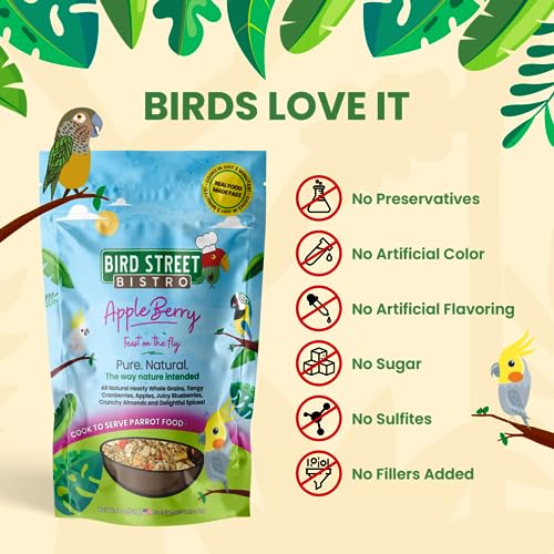 Bird Street Bistro Parrot Food - Parakeet & Cockatiel Food - Cooks in 3-15 min w/Natural & Grains, Legumes, Non-GMO Fruits, Vegetables & Healthy Spices