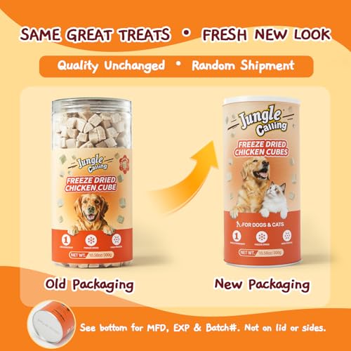 Jungle Calling Freeze Dried Chicken Cat & Dog Treats, Single Ingredient Chicken Bites for Cats & Dogs, High Protein Pet Training Treats, Edible Organic Food Topper, Approx 670 Pieces, 10.58 oz
