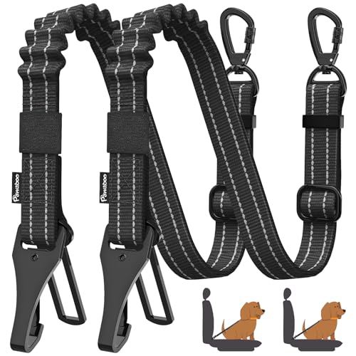 Pawaboo 2Pack Dog Seatbelt for Car,3-in-1 Dog Car Seat Belt Bungee,Shockproof Dogs Tether for Cars with Buckle&Hook Latch, Adjustable Reflective Dogs