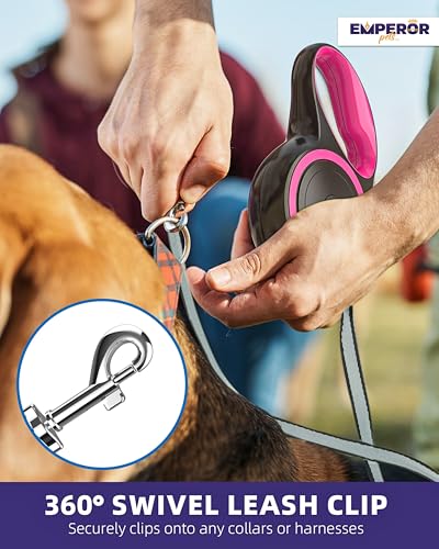 Emperor Pets Pink Heavy Duty Retractable Dog Leash 26 ft – Tangle-Free Nylon Tape, Anti-Slip Grip, Reflective – Retractable Leash for Medium Large