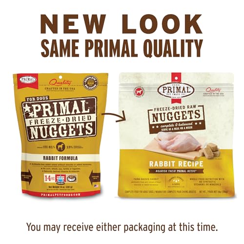 Primal Freeze Dried Raw Dog Food Nuggets, Rabbit, Complete & Balanced Meal, Also Use as Topper or Treat, Premium, Healthy, Grain Free, High Protein Raw Dog Food, 14 oz